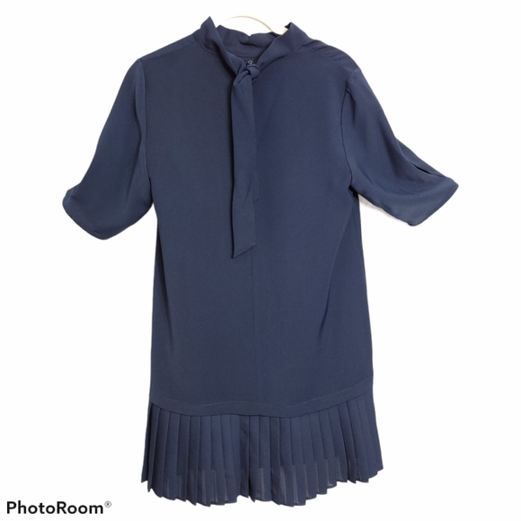 ZARA Navy Blue Pleated Dress, Size‎ XSMALL - Picture 8 of 16